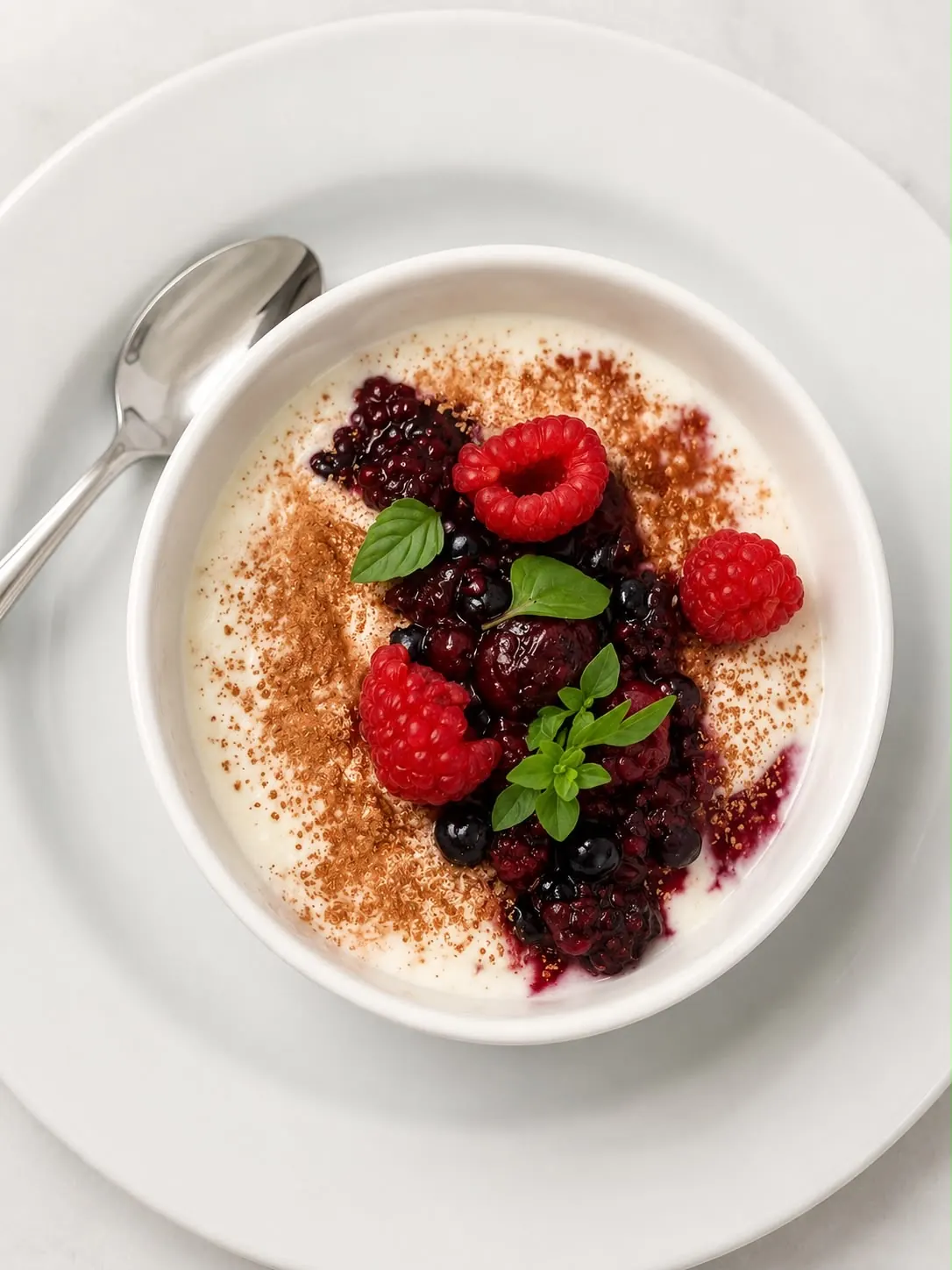 Dessert crémeux aux fruits rouges et à la menthe