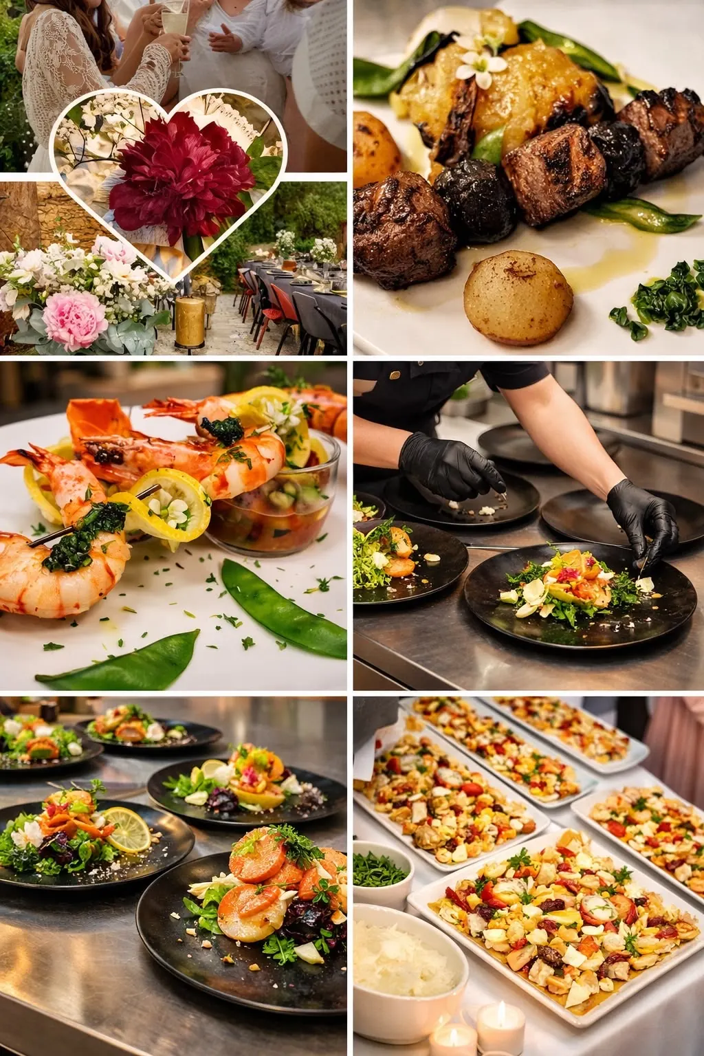 Mosaïque de plats et de dressages du traiteur
